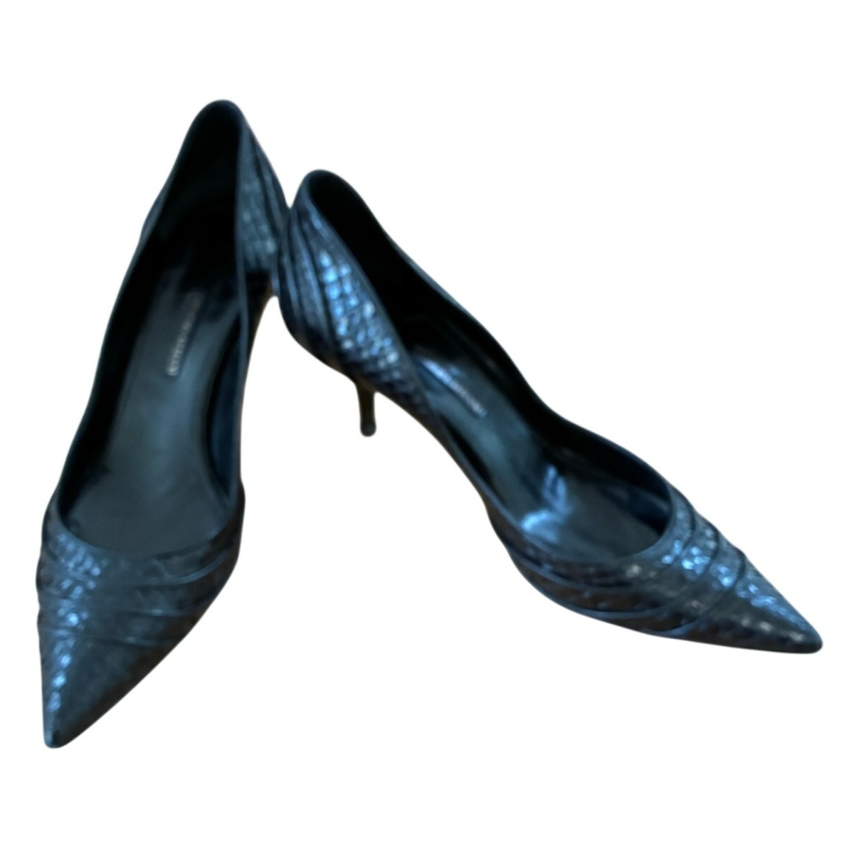 Georgio Armani Black Leather Python Pumps Heels Size 39 Us 9 Old Money Glam Vamp